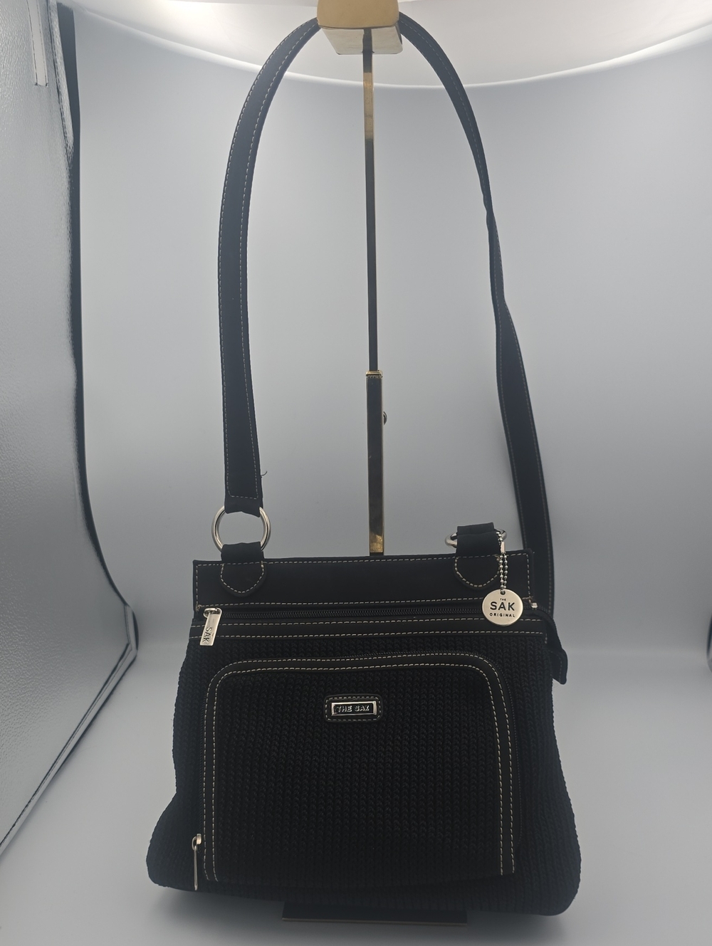 The Sak Black & Silver Hardware Crossbody Bag W Contrast Stitching/Charm (EUC)🖤